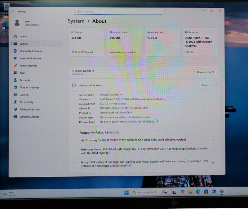 Lenovo ThinkCentre M75q Gen 2 AMD Ryzen 7 PRO 4750GE 16GB RAM 256GB M.2 SSD