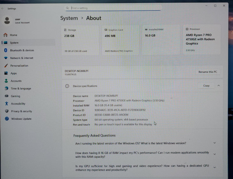 Lenovo ThinkCentre M75q Gen 2 AMD Ryzen 7 PRO 4750GE 16GB RAM 256GB M.2 SSD
