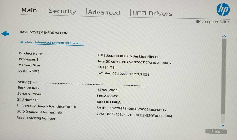 HP EliteDesk 800 G6 USFF, Intel i7-10700T CPU 2.00GHz, 16GB RAM - NO HDD
