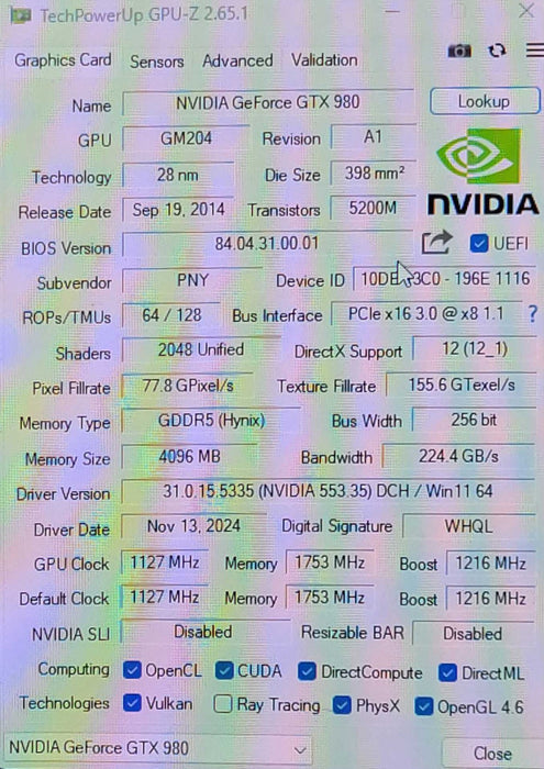 Nvidia Geforce GTX 980 4GB GDDR5 Graphics card  _