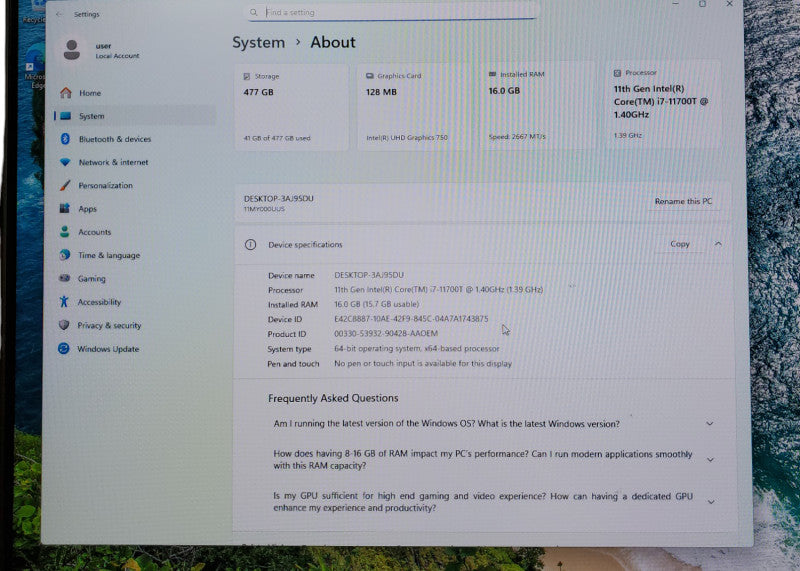 Lenovo Thinkcentre M70q G2 USFF i7-11700T@1.4GHz 16GB RAM 512GB M.2 NVMe