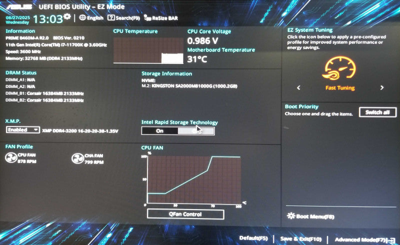 Custom PC w/ Asus B460M-A, 11th Gen i7-11700K @3.60GHZ 32GB RAM - 1TB, P1000