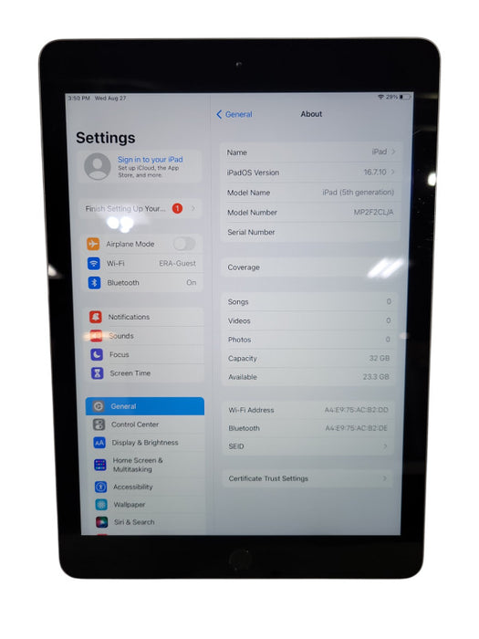 Apple iPad 5th Gen - 32GB - Space Gray [A1822] !