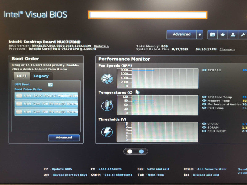 Intel NUC7i7BNH NUC Core i7-7567U 3.50GHz, 8GB RAM, 240GB SSD _