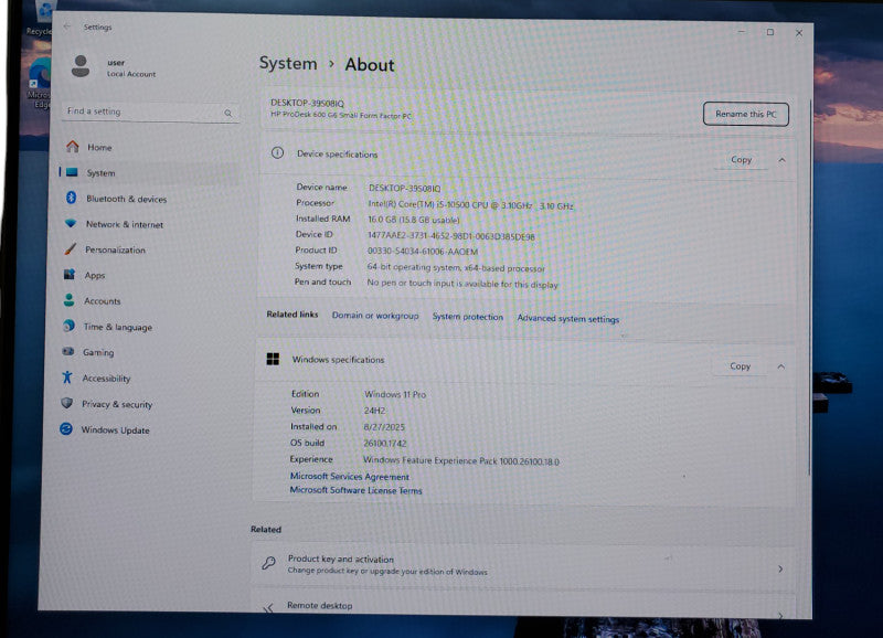 HP ProDesk 600 G6 Small  Intel i5-10500@3.10GHz 16GB RAM DDR4 256GB M.2