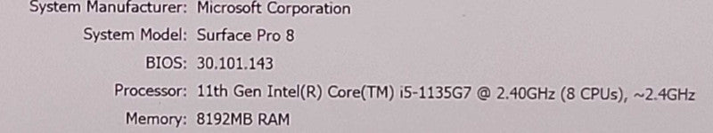 Microsoft Surface Pro 8 (1983) - Core i5-1135G7 8GB DDR4 128GB NVMe + PWR % Lap200