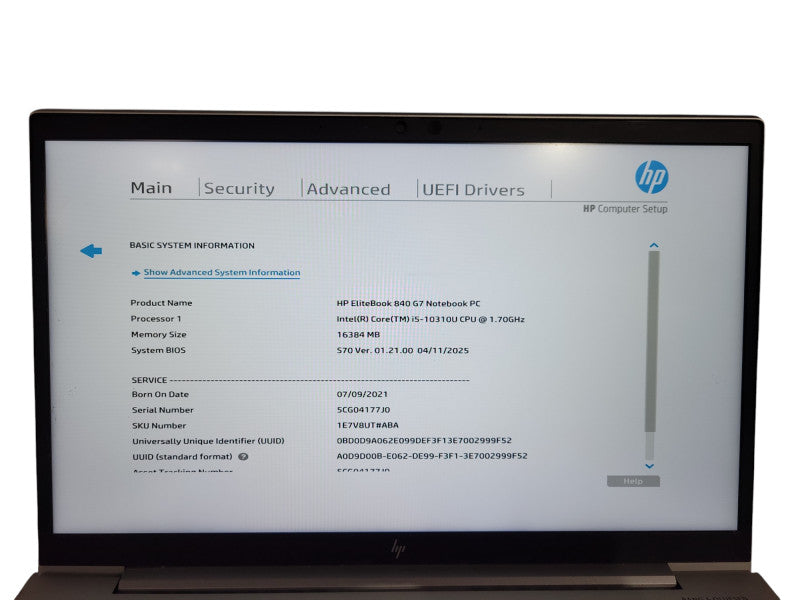 HP EliteBook 840 G7 | Intel Core i5-10310U @1.70GHz, 16GB DDR4, 256GB NVMe ! Lap200