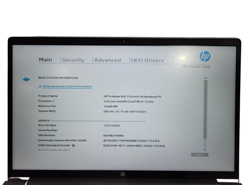 HP ProBook 450 G9, Intel i5 1235U, 16GB RAM, 256 SSD ! Lap200
