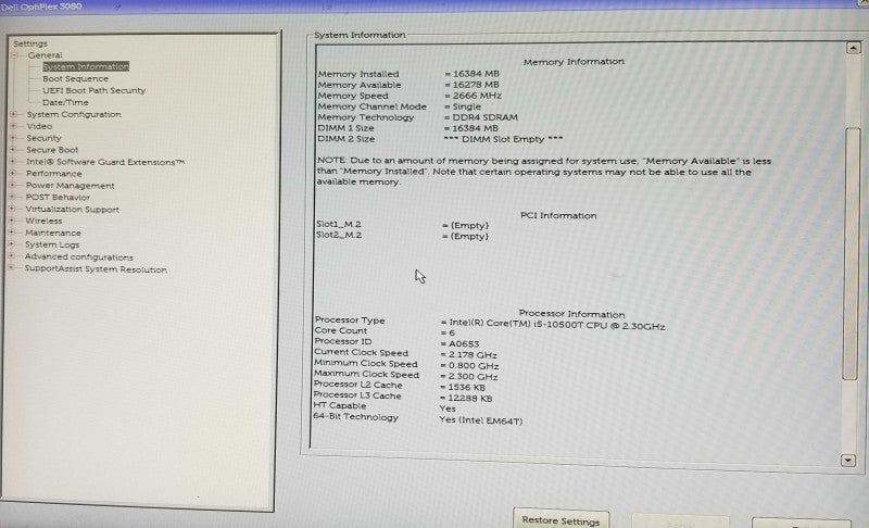 Dell OptiPlex 3080 USFF, Intel i5-10500T CPU 2.30GHz, 16GB RAM - No HDD Q