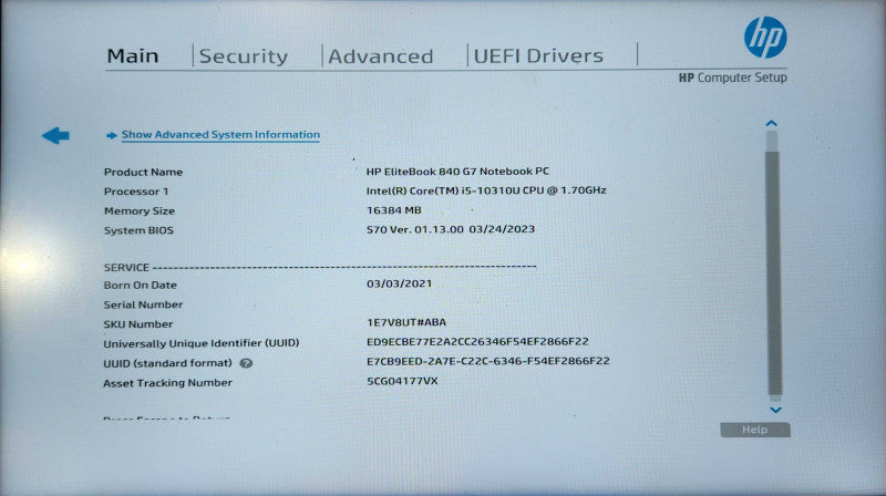 HP EliteBook 840 G7, i5-10310U 1.70GHz, 16GB DDR4, 256GB NVMe, No PWR  Lap200