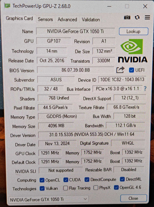 ASUS GeForce GTX 1050 Ti 4GB GDDR5 Graphics Card | PH-GTX1050TI-4G