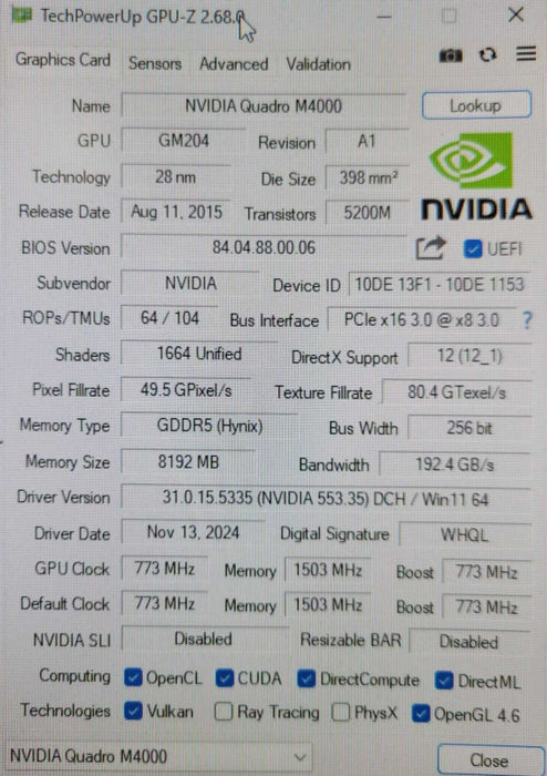 Dell/NVIDIA Quadro M4000 8GB GDDR5 4x Display Ports Graphics card _