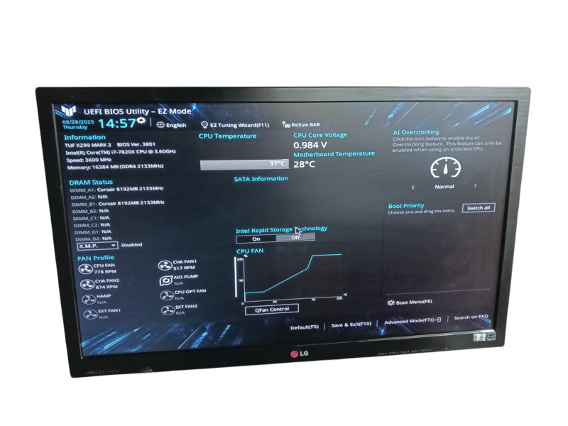 Cooler Master PC Asus TUF x299 Mark 2 Intel i7-7820x @3.60Ghz 16GB DDR4