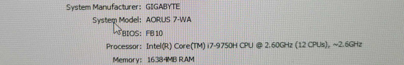 Gigabyte AORUS 7-WA - i7-9750H 16GB DDR4 256GB NVMe GeForce RTX 2060 % Lap200