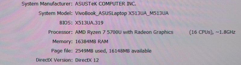ASUS VivoBook X513UA - Ryzen 7 5700U 16GB DDR4 256GB NVMe Radeon Graphics % Lap200