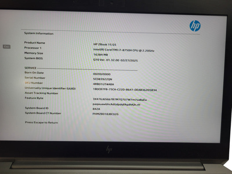 HP ZBook 15 G5 - i7-8750H 16GB DDR4 256GB NVMe Quadro P1000 % Lap200