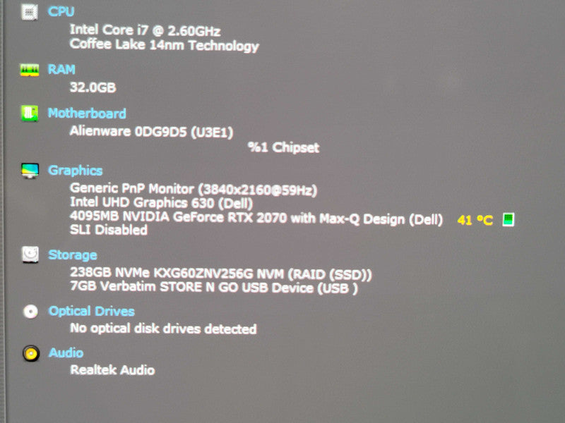 Alienware m15 i7-9750H 32GB DDR4 RTX 2070 Super 256GB NVMe 4K OLED β Lap200