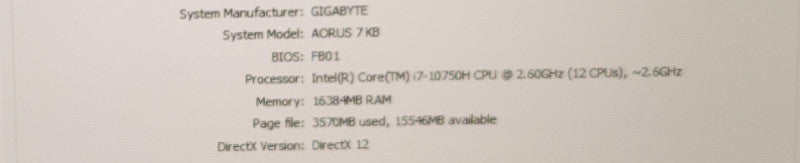 GIGABYTE AORUS 7KB -  i7-10750H 16GB DDR4 256GB NVMe GeForce RTX 2060 % Lap200
