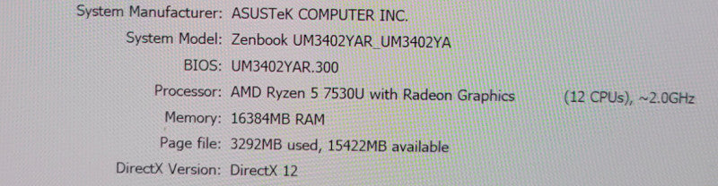 ASUS Zenbook 14 OLED - Ryzen 5 7530U 16GB DDR4 256GB NVMe Radeon Graphics % Lap200