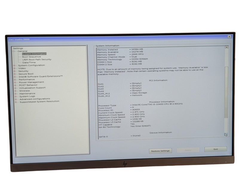 DELL Vostro 3888 Intel Core i5-10400 16GB RAM 256GB NVMe SSD -