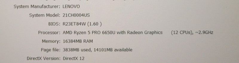 LENOVO ThinkPad T16 - Ryzen 5 PRO 6650U 16GB Ram 512GB SSD Radeon Graphics % Lap200