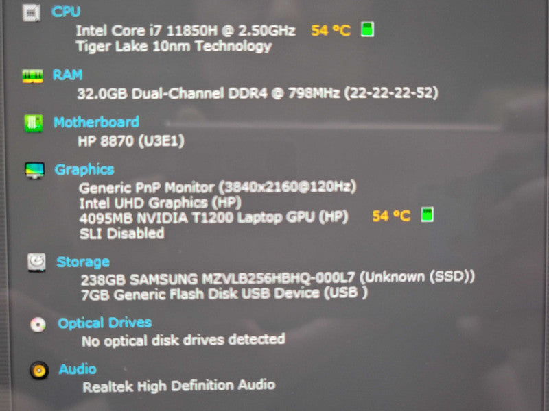 HP ZBook Fury 15.6" G6 i7-11850H 32GB DDR4 T1200 256GB NVME FOR PARTS/REPAI β Lap200
