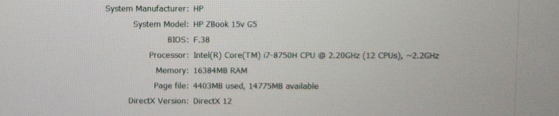 HP ZBook 15V G5 - i7-8750H 16GBDDR4 256GB NVMe NVIDIA Quadro P600 % Lap200