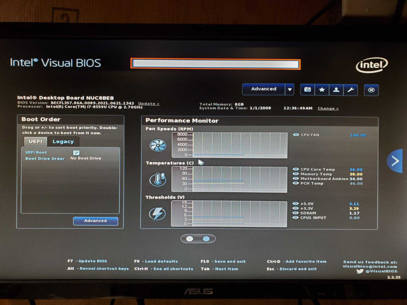 Intel Desktop Board NUC8BEB i7-8559U 2.70GHz , 8GB RAM, No HDD/Caddie