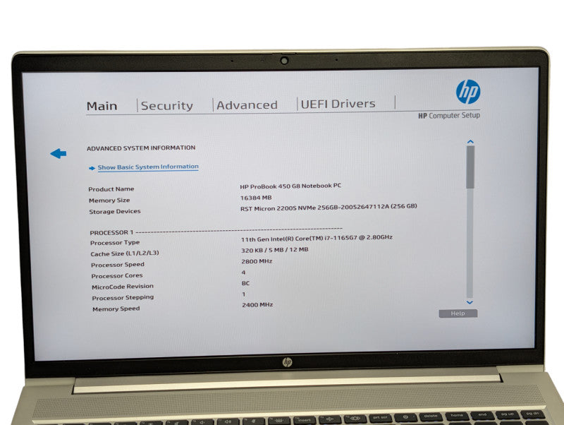 HP ProBook 450 G8 11th Gen Intel Core i7-1165G7 16GB RAM 256GB NVMe SSD  - Lap200