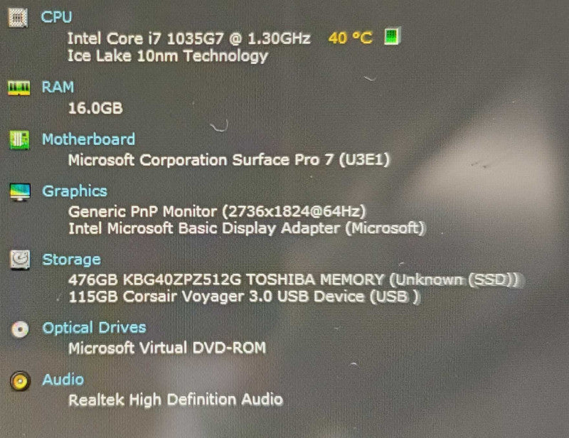 Microsoft Surface Pro 7 1866 Core i7-1065G7 16GB RAM 512GB SSD Q Lap200