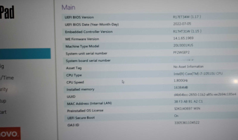 ThinkPad L15 Gen 1|i7-10510U|16GB RAM|256GB SD  Lap200