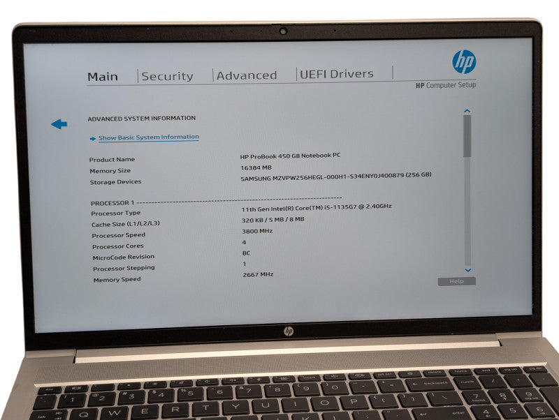 HP ProBook 450 G8 11th Gen Intel Core i5-1135G7@2.4GHz 16GB RAM 256GB SSD Q- Lap200