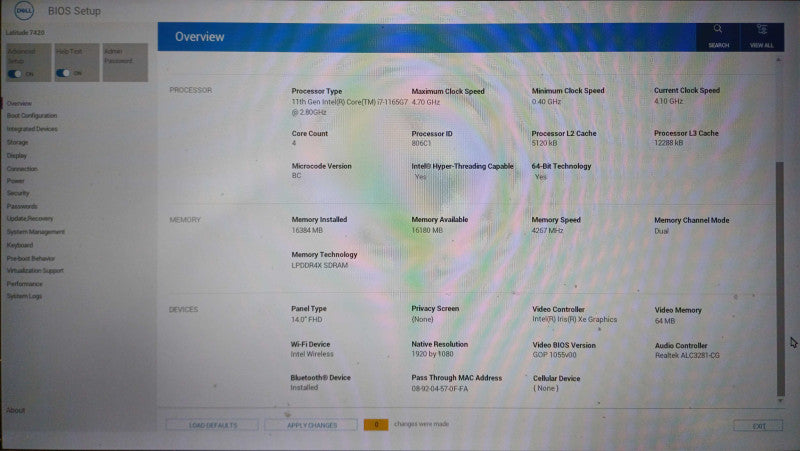 Dell Latitude 7420, i7-1165G7 2.8GHz, 16GB DDR4, 256GB NVMe, No AC  Lap200