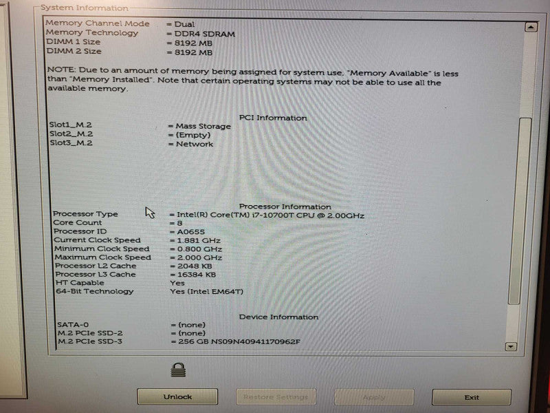 DELL OptiPlex 7080 micro Core i7-10700T 16GB RAM 256GB NVMe w/ AC READ $