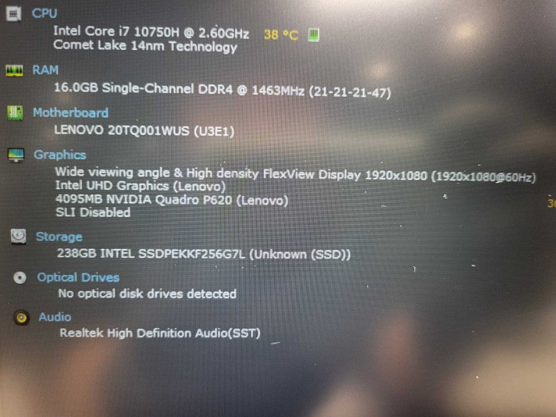 Lenovo ThinkPad P15v Gen1 i7-10750H 16GB DDR4 256GB SSD P620 GPU w/ AC READ $ Lap200