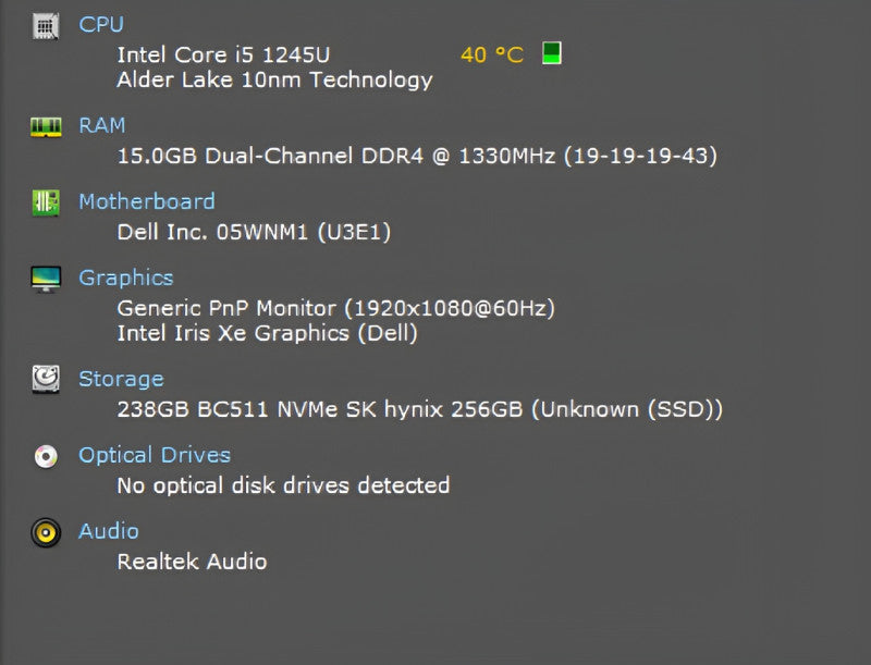 Dell Latitude 7330, i5-1245U, 16GB DDR4, 256GB NVMe, No Power Adapter  Lap200