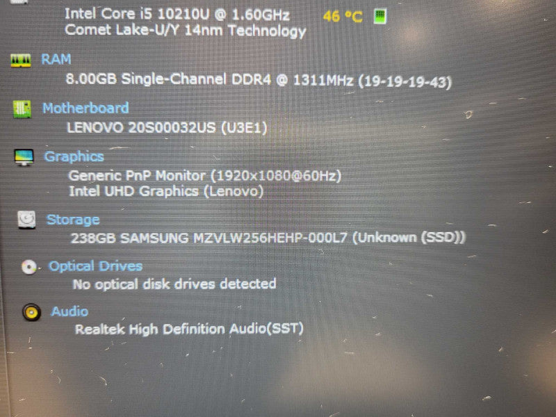 Lenovo ThinkPad T14 Gen 1 Core i5-10210U 8GB RAM 256SSD w/ AC READ $ Lap200