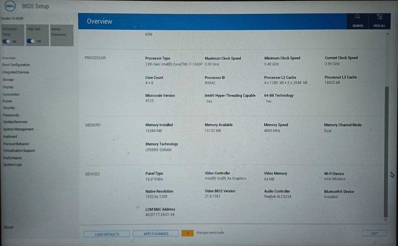 Dell Vostro 16 5630 i7-1360P, 16GB DDR5, 1TB NVMe, 65W Power Adapter  Lap200