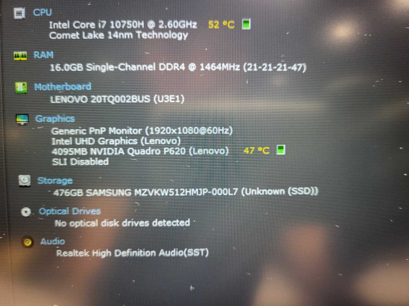 Lenovo ThinkPad P15v Gen1 i7-10750H 16GB DDR4 512GB SSD P620 GPU w/ AC  $ Lap200