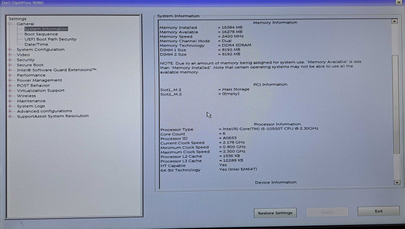 Dell OptiPlex 3080 Micro | i5-10500T @2.30GHz, 16GB DDR4, 512GB NVMe