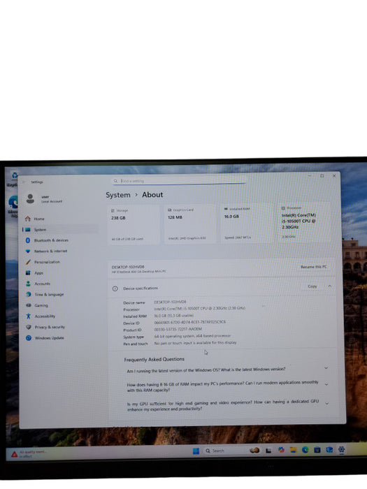 HP EliteDesk 800 G6 Mini Core i5-10500T 2.3GHz 16GB 256GB M.2 NVMe SSD
