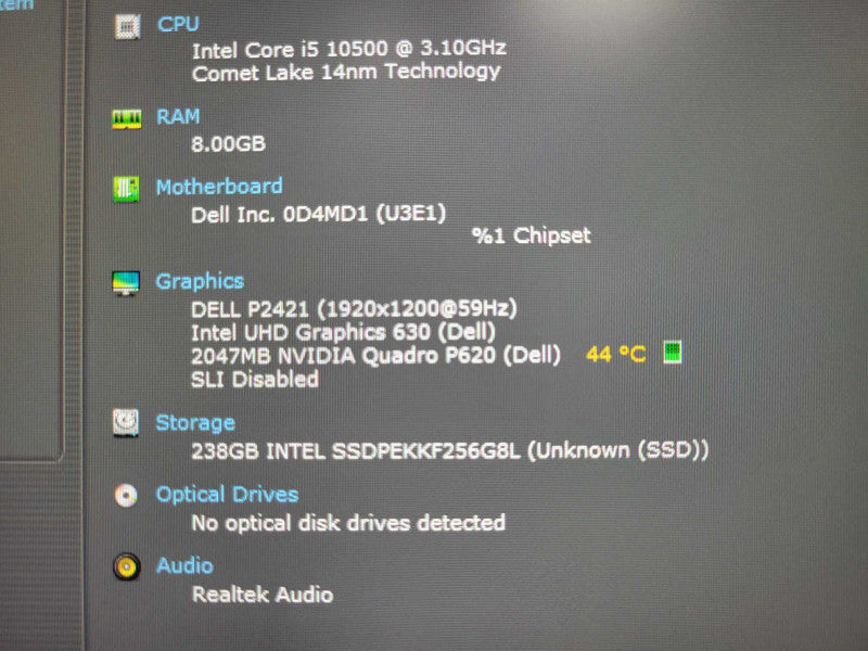 DELL PRECISION 3640 TOWER, CORE I5-10500 3.10, 8GB DDR4, 256GB Nvme, No PSU _