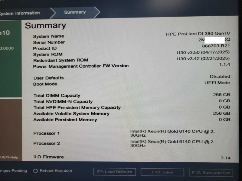 HPE DL380 Gen10 2U, 2x Xeon Gold 6140 2.3GHz, 256GB DDR4 P408i-a SR, 2x PSU _