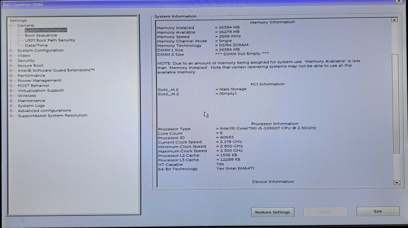 Dell OptiPlex 3080 Micro | i5-10500T @2.30GHz, 16GB DDR4, 256GB NVMe