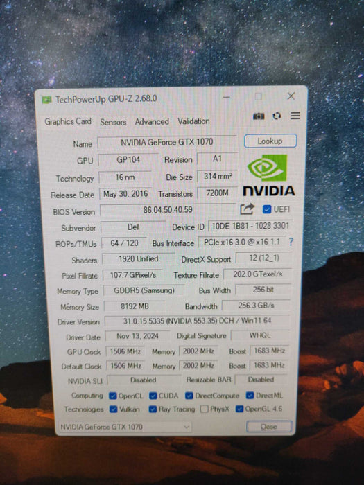 NVIDIA DELL GEFORCE GTX 1070 8GB GDDR5 GRAPHICS CARD  !