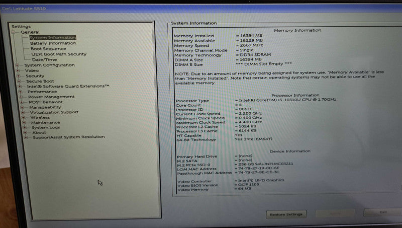 Dell Latitude 5510 Touch | Intel i5-10310U @1.70GHz, 16GB DDR4, 256GB NVMe  Lap200