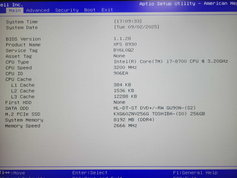 Dell XPS 8930 PC, Core i7-8700 3.2GHz 8GB DDR4 RAM, 256GB Nvme SSD _