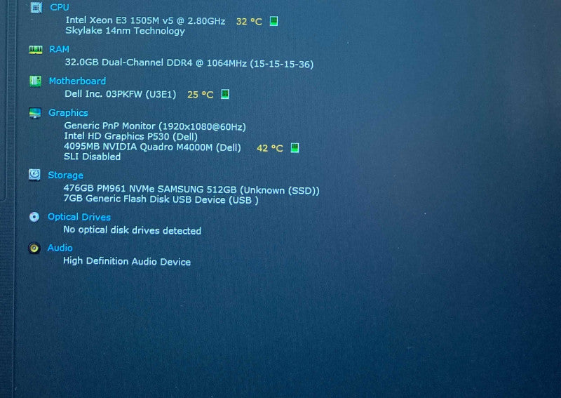 Dell Precision 7710 XEON E3-1505M v5 QUADRO M4000M 4GB 32GB RAM 512SSD READ  Lap200