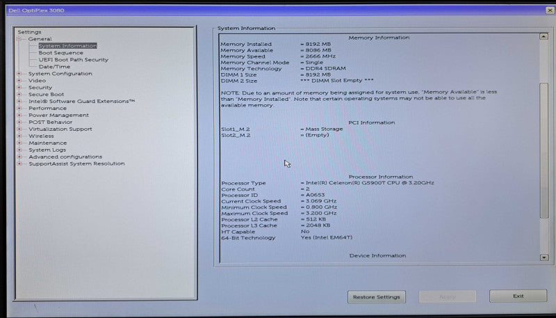 Dell OptiPlex 3080 Micro | Celeron G5900T @3.20GHz, 8GB DDR4, 128GB NVMe