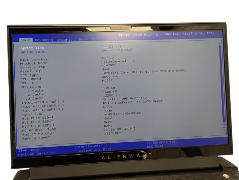 Alienware m15 R3 NVIDIA RTX 2070 Super Intel Core i7-10875H 32GB RAM 500GB - Lap200